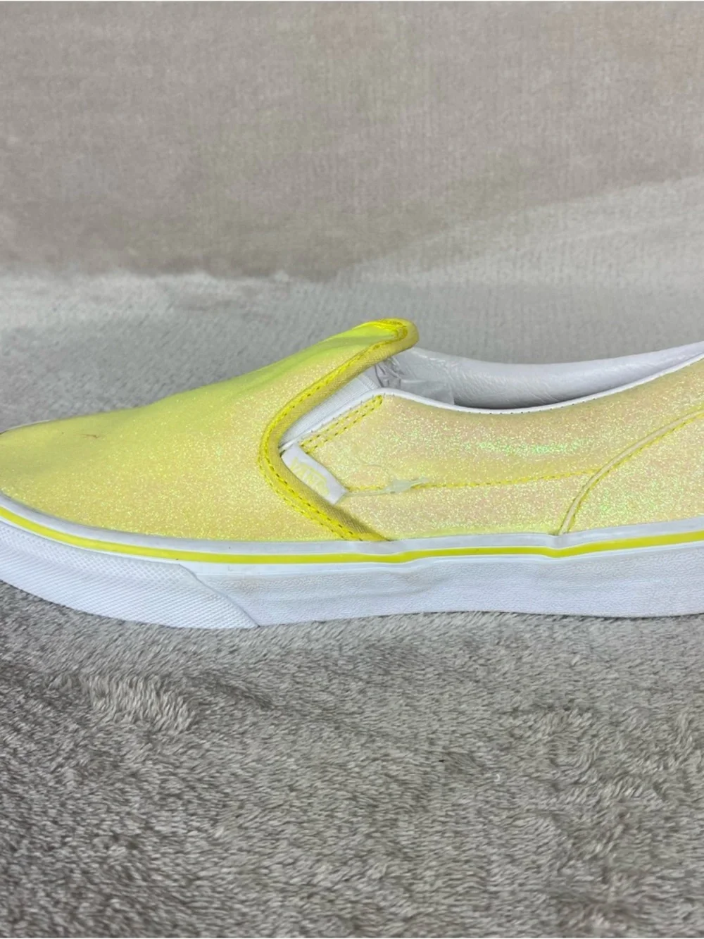 Vans Glitter Neon Slip On Sneaker Shoes Junior 5‎ Womens 6.5 Yellow White NEW